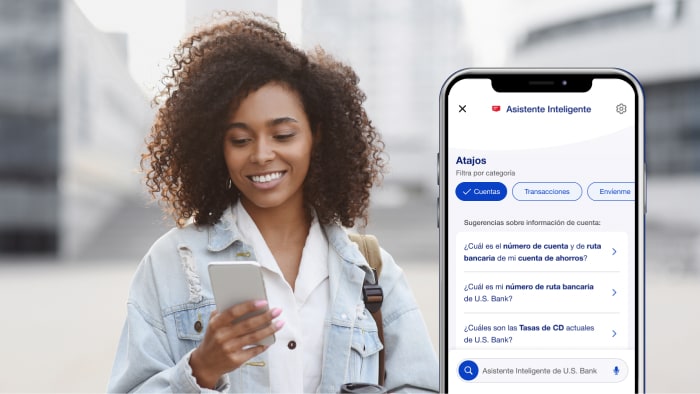 Operaciones bancarias con un asistente virtual en un teléfono