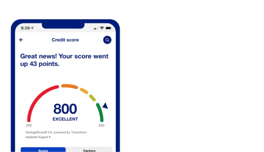 Credit score view in the U.S Bank app