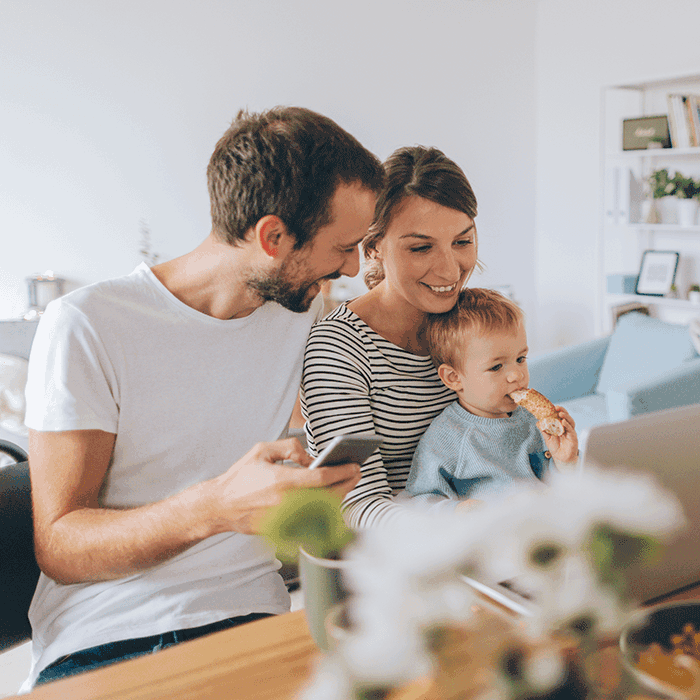 Family reviewing their e-statement on mobile devices