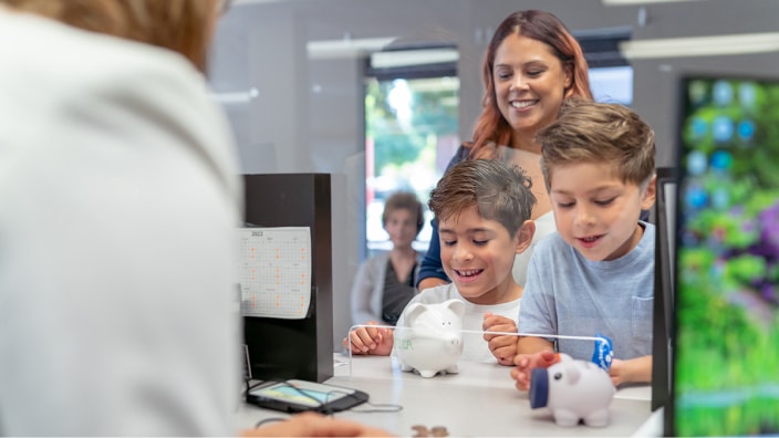 Photo of family at the bank.