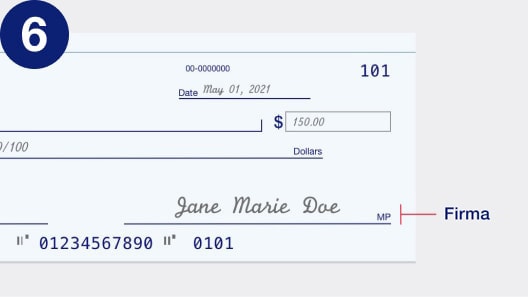 Paso 6: Cómo firmar el cheque.