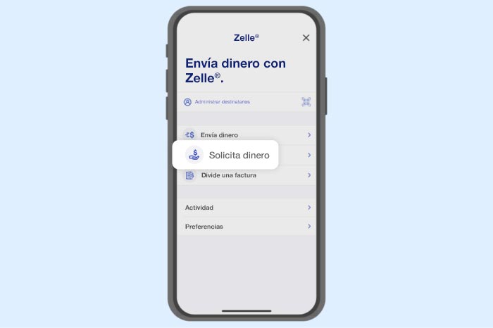 Pantalla de recibir dinero con Zelle en un teléfono inteligente