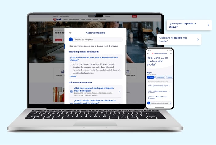 Utiliza el Asistente Inteligente de U.S. Bank en computadoras y en dispositivos móviles