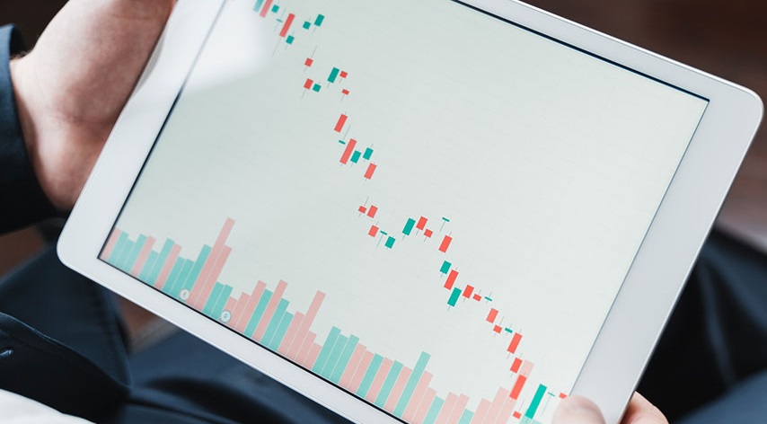 Tablet device showing an up-close view of a stock chart.