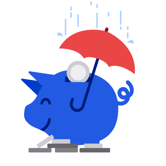 Piggy bank with umbrella cover from rain